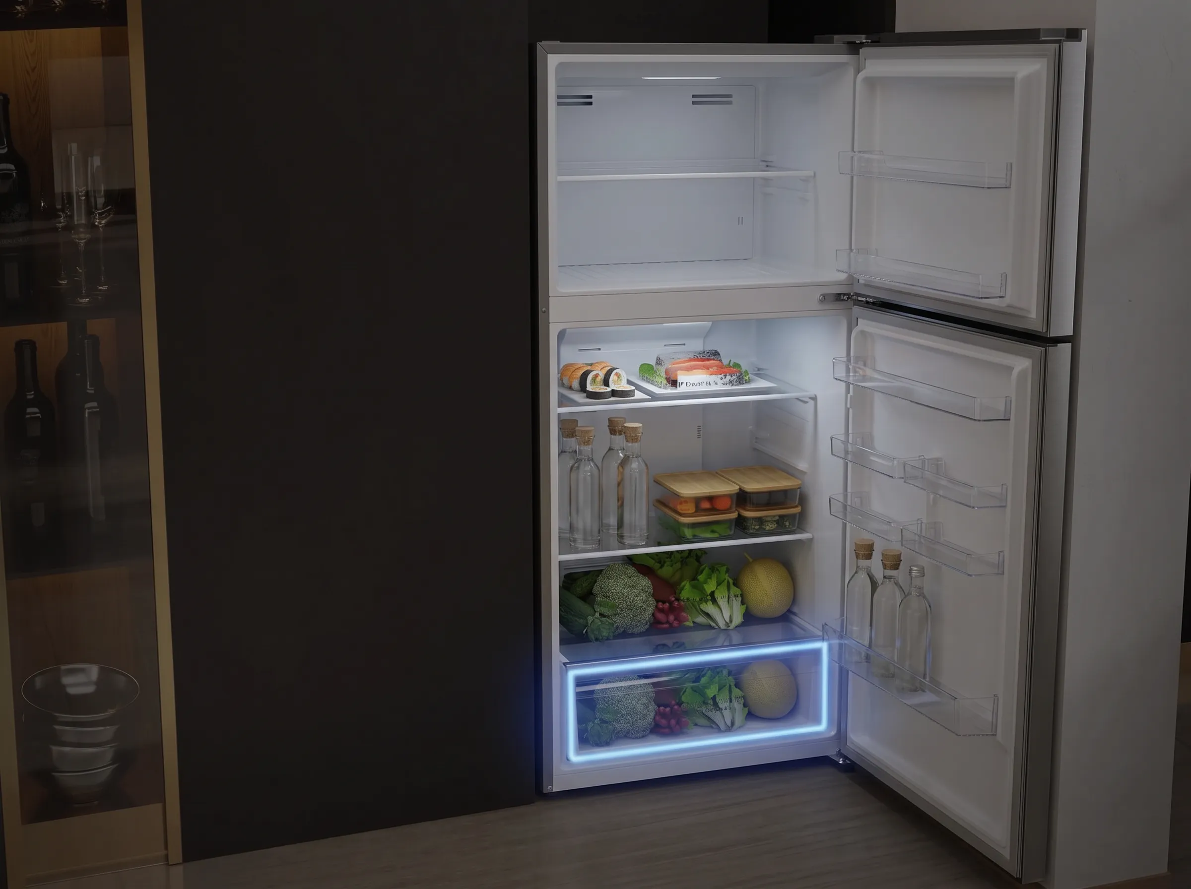 Big Crisper Drawer for Fresh Veggies.